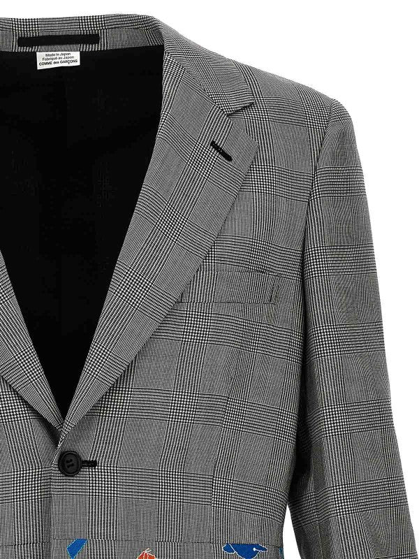 Blazer Monopetto A Quadri Con Ricamo