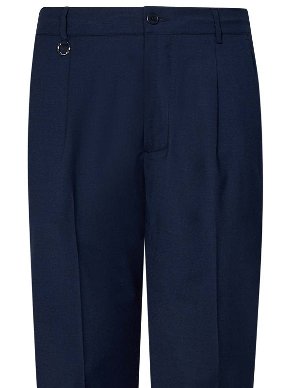 Pantaloni Blu Navy In Misto Lana Leggera