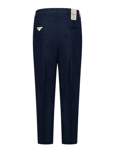 Pantaloni Chino In Lino Blu Navy