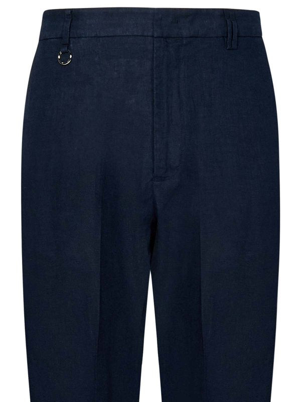Pantaloni Chino In Lino Blu Navy