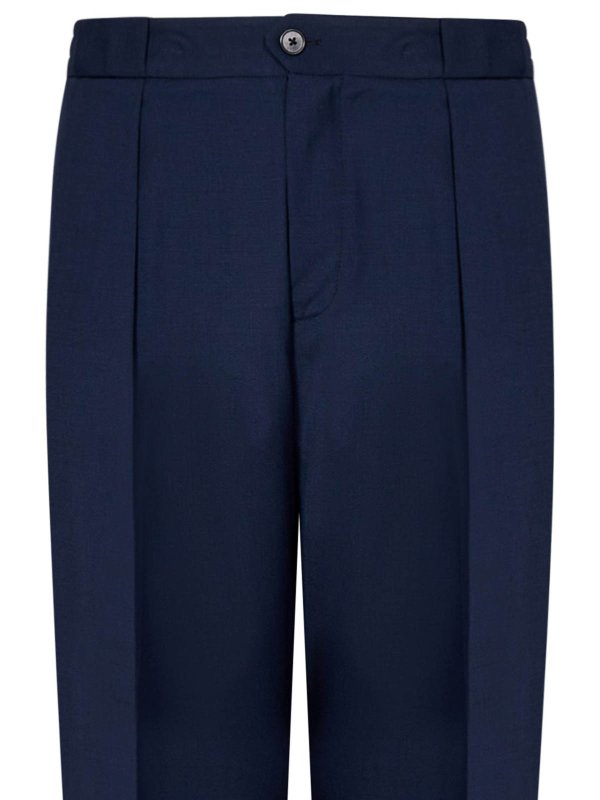 Pantaloni Blu Navy In Fresco Lana