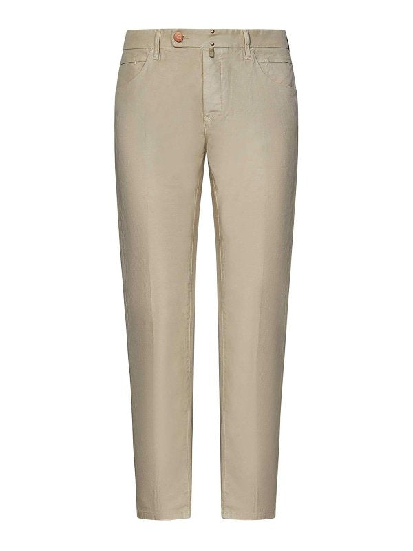 Pantaloni Slim Fit In Cotone Stretch E Lino