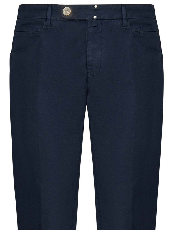 Pantaloni Slim Fit In Cotone E Lino Stretch