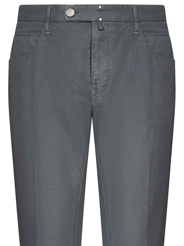 Pantaloni Slim Fit In Cotone Stretch E Lino