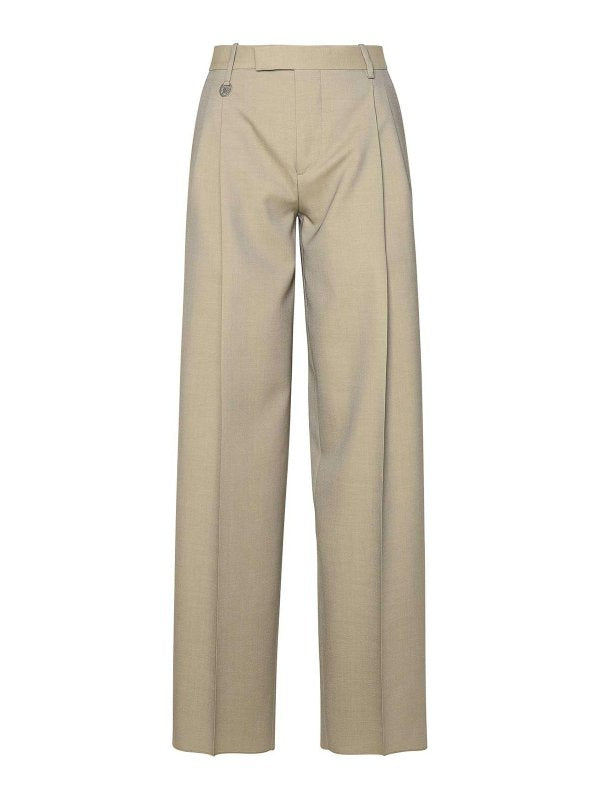 Pantaloni Beige In Lana Vergine