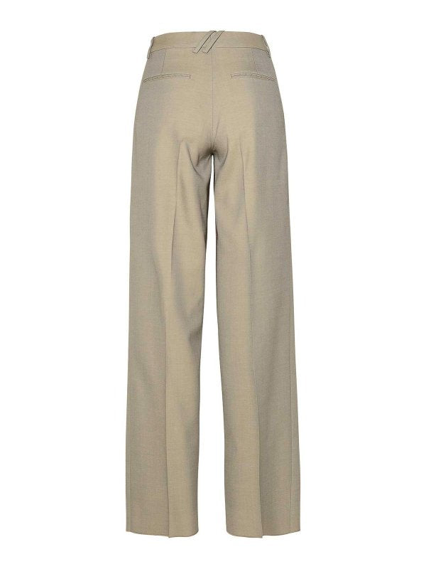 Pantaloni Beige In Lana Vergine