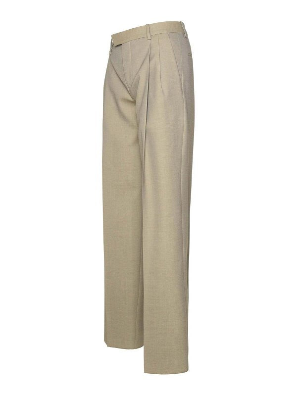 Pantaloni Beige In Lana Vergine