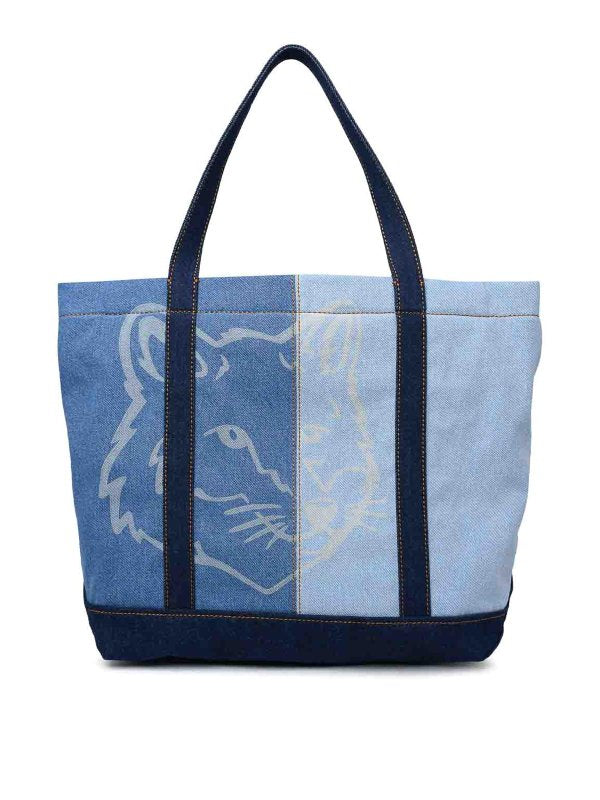 Borsa Tote Midi In Cotone Azzurro