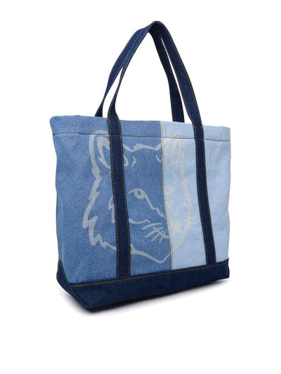 Borsa Tote Midi In Cotone Azzurro