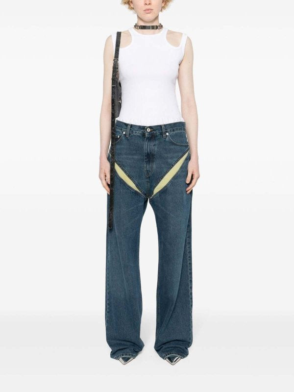 Jeans In Denim Con Cut-out Evergreen