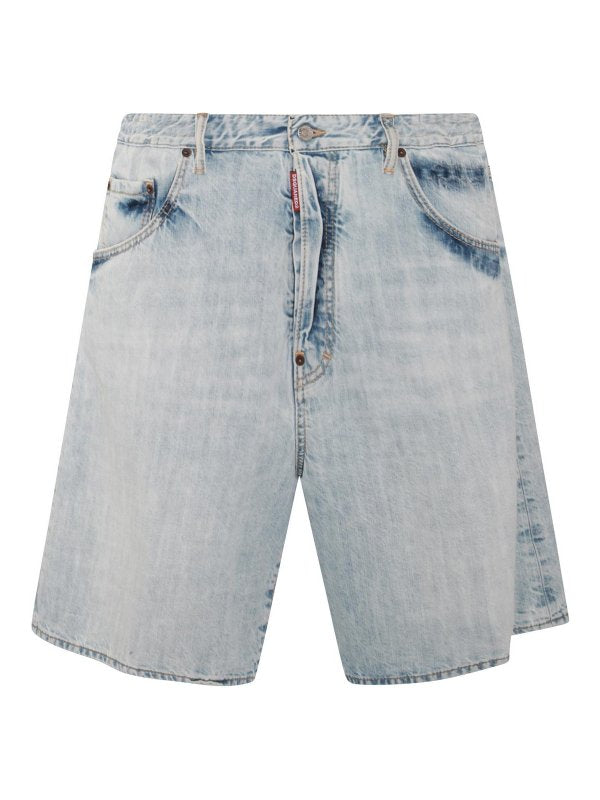 Shorts In Denim Di Cotone Azzurro