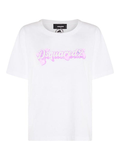 T-shirt In Cotone Bianco E Rosa