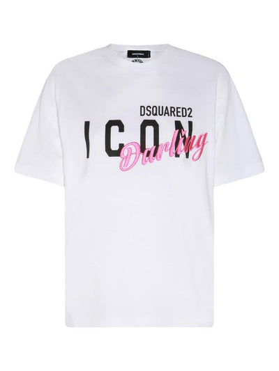 T-shirt In Cotone Bianco Nero E Rosa