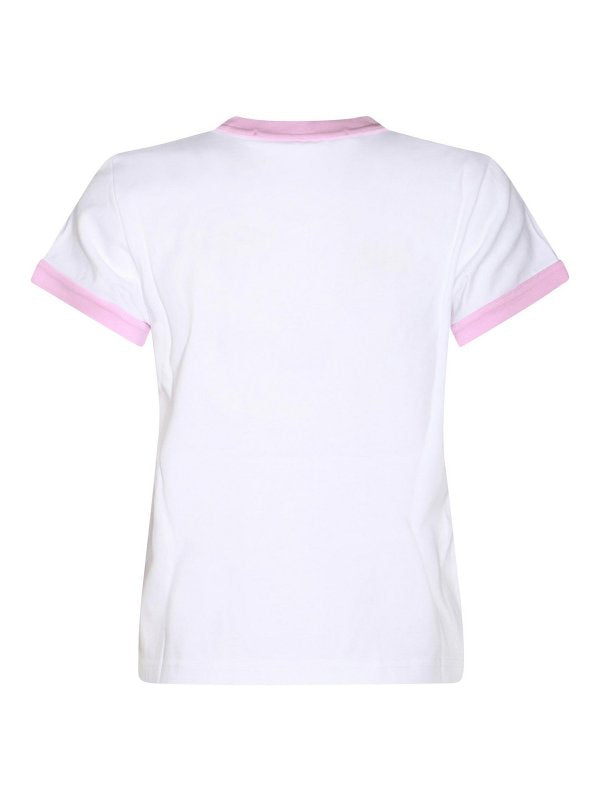 T-shirt In Cotone Bianco E Rosa