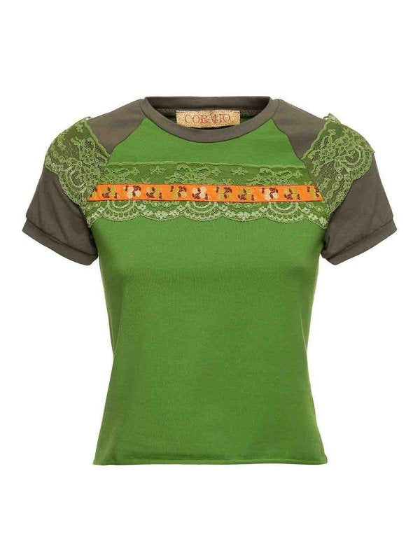 T-shirt Raglan Con Pannelli In Pizzo