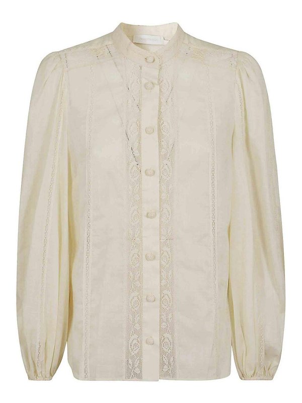 Camicia In Cotone Con Finiture In Pizzo