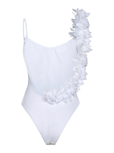 Costume Da Bagno In Lycra Bianco Con Volant