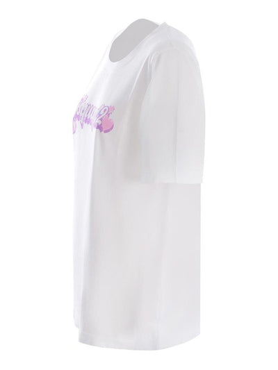 T-shirt In Cotone Bianco E Rosa