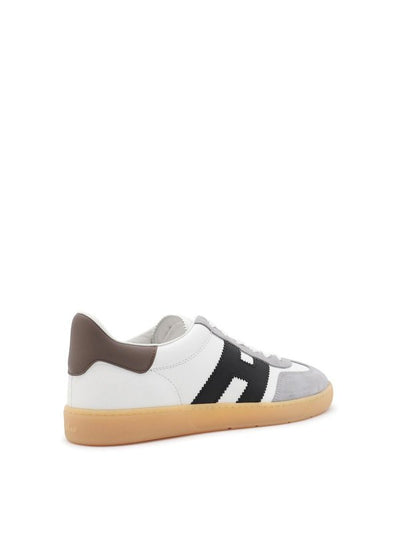 Sneakers In Pelle Bianca E Grigia