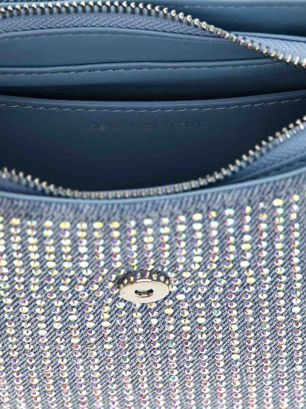 Borsa Cresent In Denim Con Strass Blu