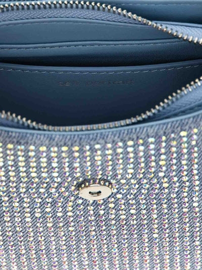 Borsa Cresent In Denim Con Strass Blu