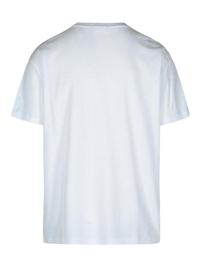 T-shirt In Cotone Bianco Con Orsetto Denim