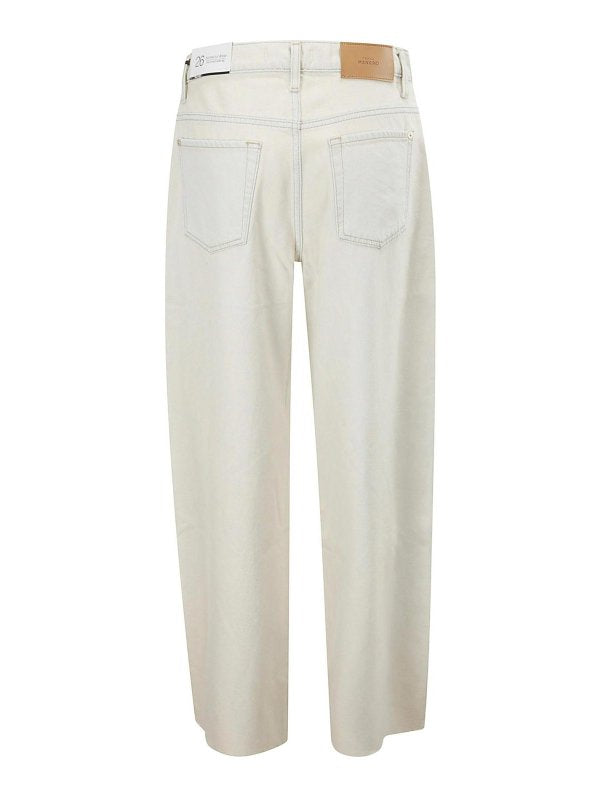 Pantaloni In Denim Beige Gamba Dritta Modello