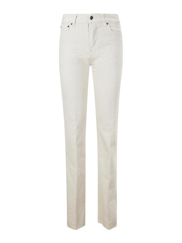 Jeans Beige Modello Bootcut Gamba Stretta E L