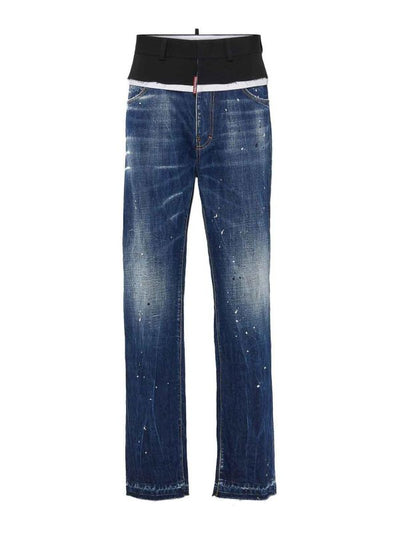 Jeans In Denim Con Schizzi Di Vernice