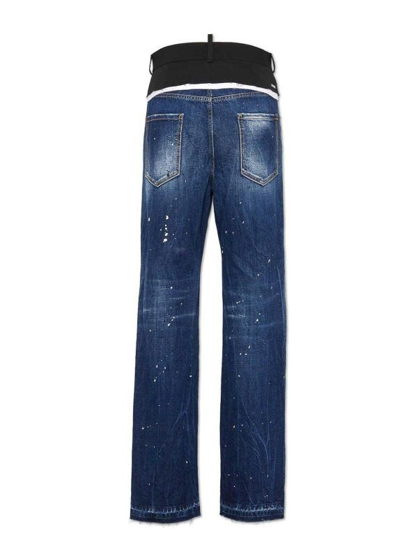 Jeans In Denim Con Schizzi Di Vernice