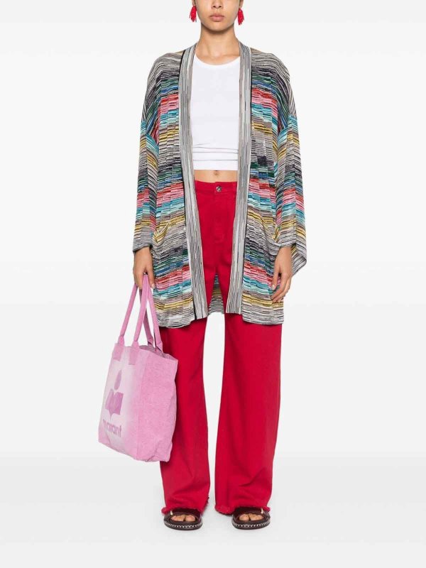 Cardigan A Righe Con Scollo A V