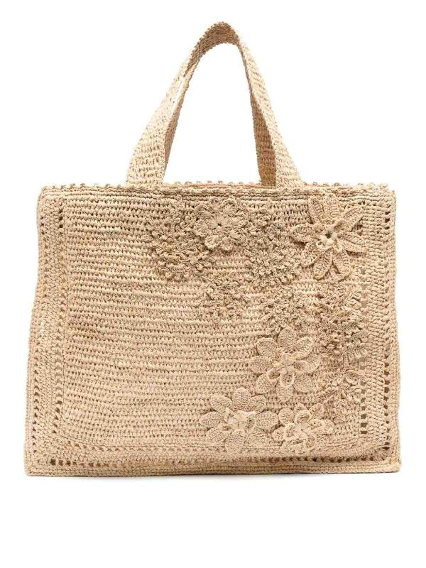 Borsa Tote In Rafia Floreale