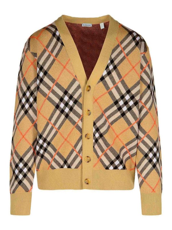 Cardigan In Lana Beige A Quadri