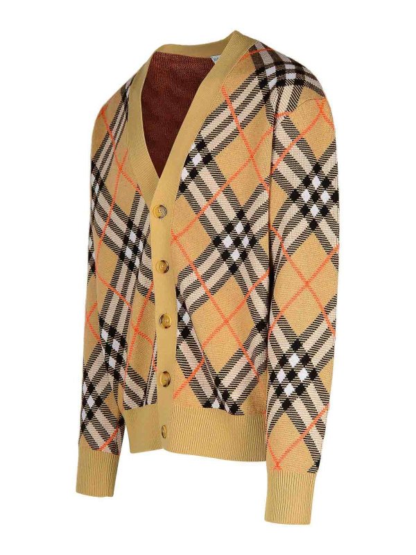 Cardigan In Lana Beige A Quadri