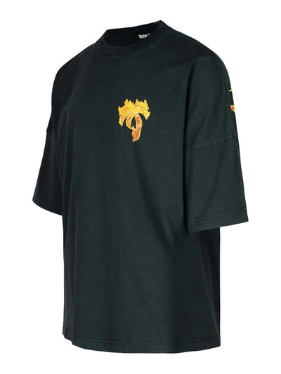 T-shirt Oversize In Cotone Nero Burning Palm