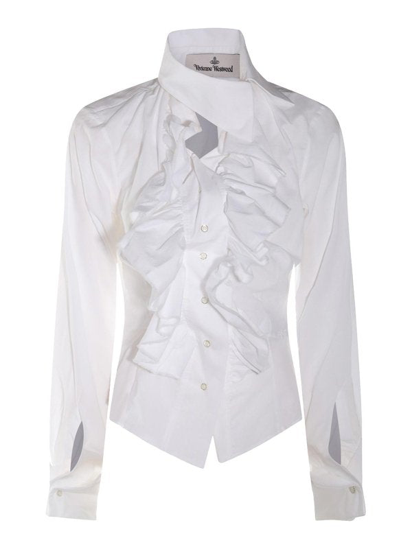 Camicia In Cotone Bianco Con Volant