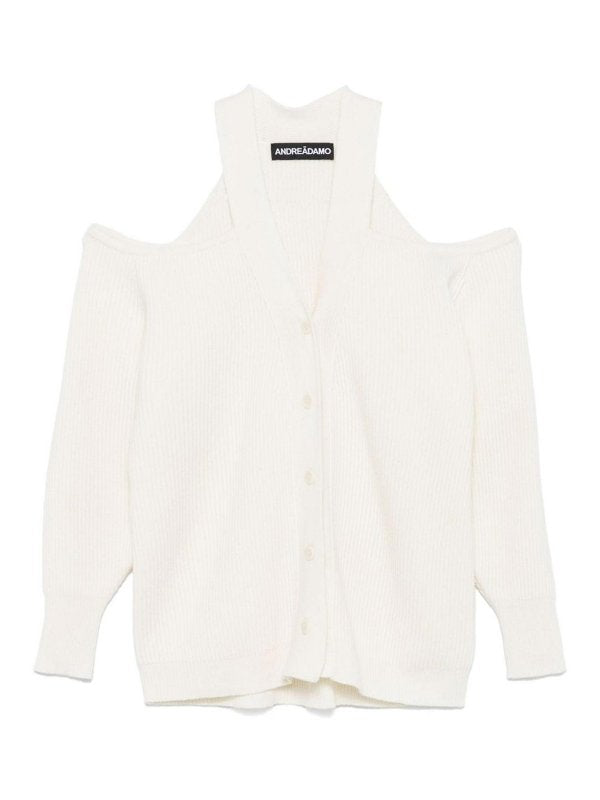 Cardigan In Lana A Coste Con Dettagli Cut-out