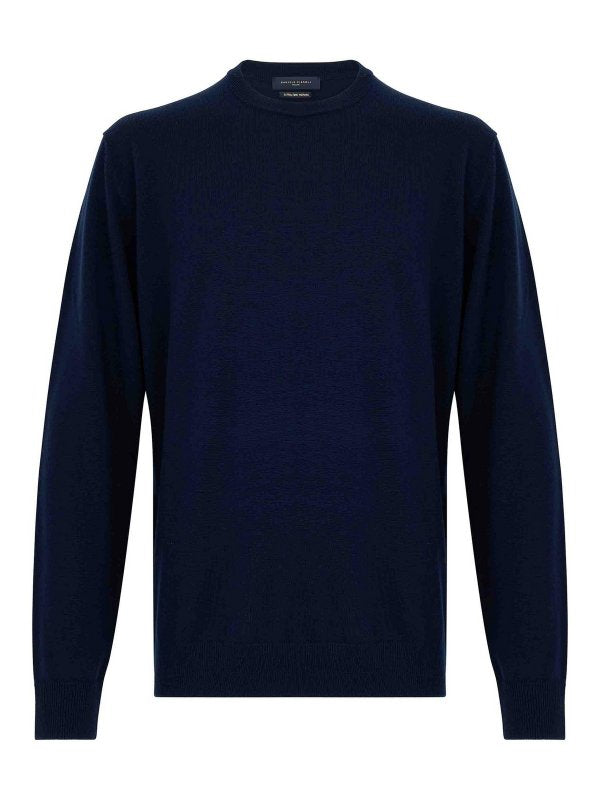 Maglione Girocollo In Lana Merino Blu Navy