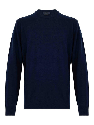 Maglione Girocollo In Lana Merino Blu Navy