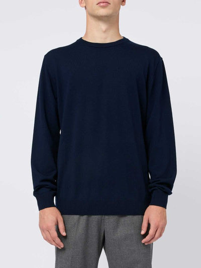 Maglione Girocollo In Lana Merino Blu Navy