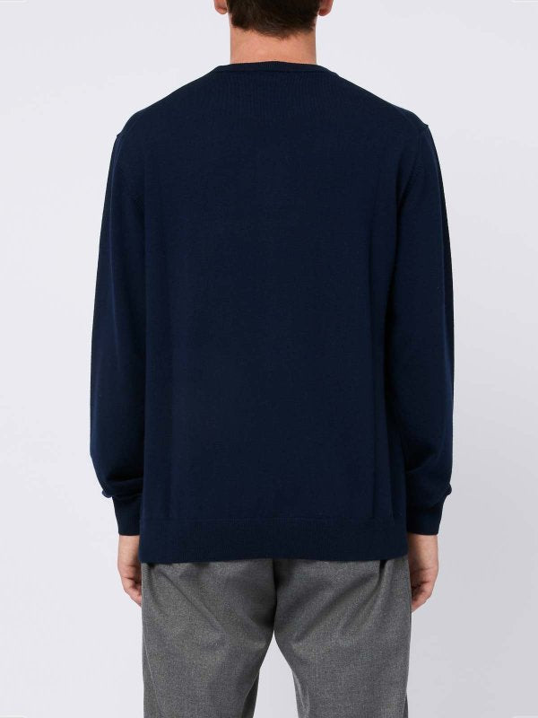 Maglione Girocollo In Lana Merino Blu Navy