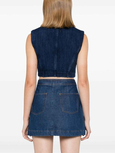 Top Corto In Denim Con Ampia Scollatura