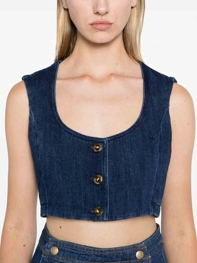 Top Corto In Denim Con Ampia Scollatura