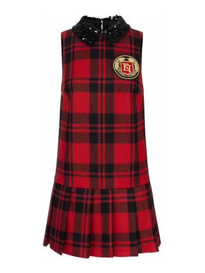 Abito In Lana Tartan Con Patch Logo