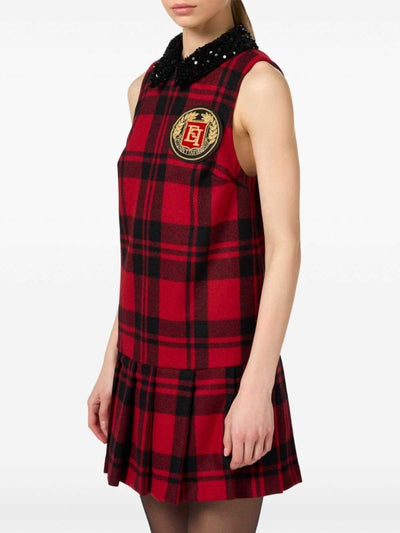 Abito In Lana Tartan Con Patch Logo