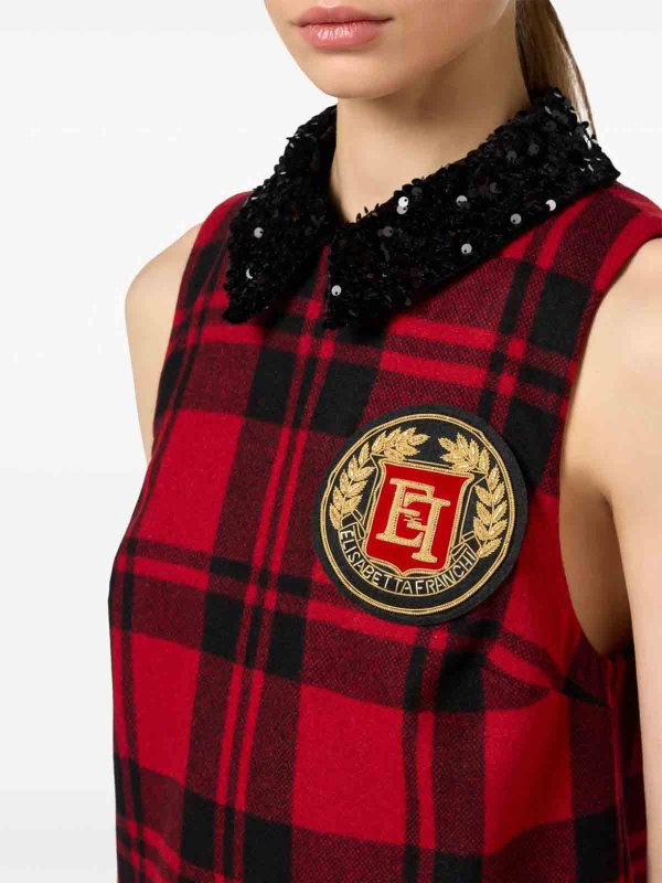 Abito In Lana Tartan Con Patch Logo