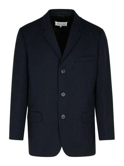 Blazer In Lana Vergine Blu Scuro