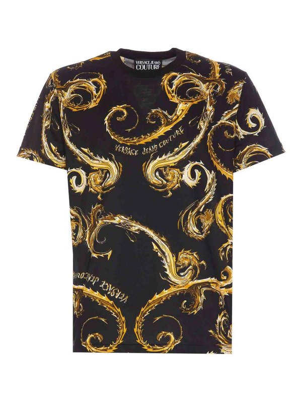 T-shirt Couture Nera Con Stampa Cromata