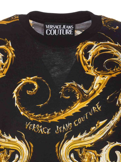 T-shirt Couture Nera Con Stampa Cromata