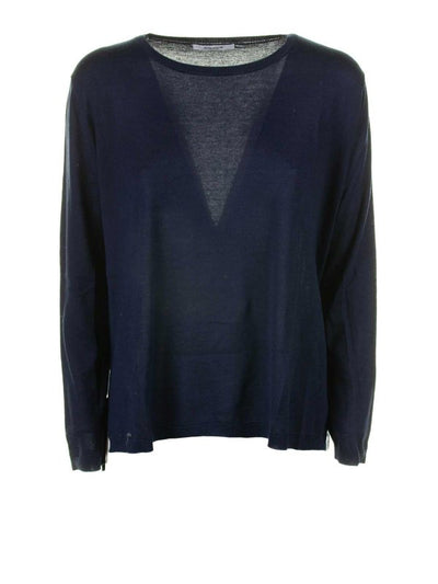 Maglia Girocollo Blu In Seta E Cashmere